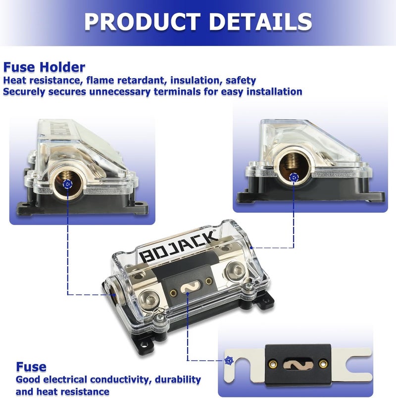 BOJACK 0/2/4 Gauge AWG in-Line ANL Fuse Holder with 60 Amp Fuse No Wire Terminals Needed Inline Fuse Holder with Insulating Cover, Automotive 4, 2, 0 Gauge Fuse Block - Image 5